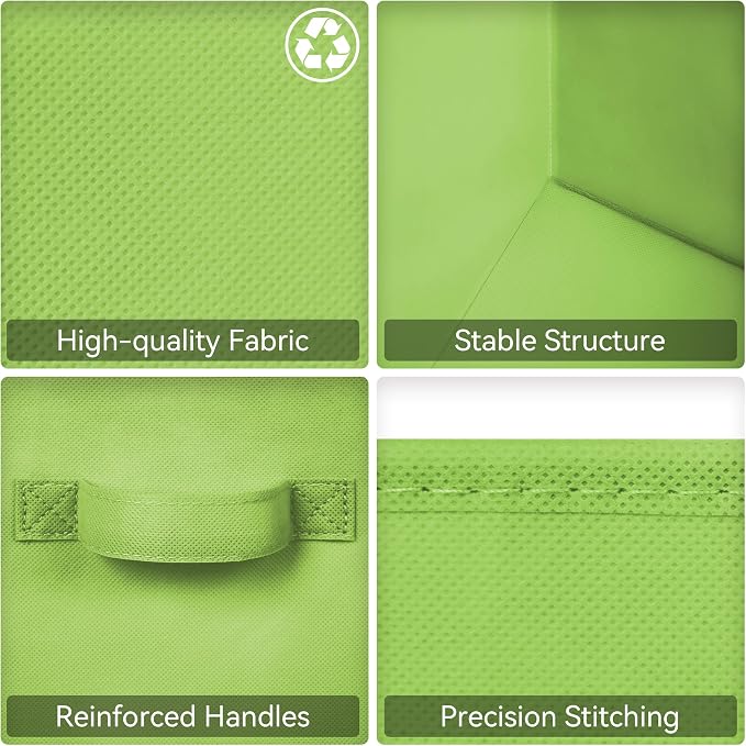 GRANNY SAYS Cube Storage Bins, 11 Inch 6-Pack Cube Organizers, Light Green | Collapsible Storage Boxes with Thickened Base Plate, Sturdy Handles, Decorative Baskets for Shelves, Closet