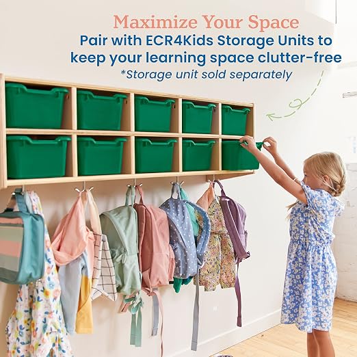 ECR4Kids Scoop Front Storage Bins, Multipurpose Organization, Green, 10-Piece | Durable plastic, GREENGUARD Gold Certified, 1.2 gallon capacity, lightweight & nestable, built-in handle, classroom/home use