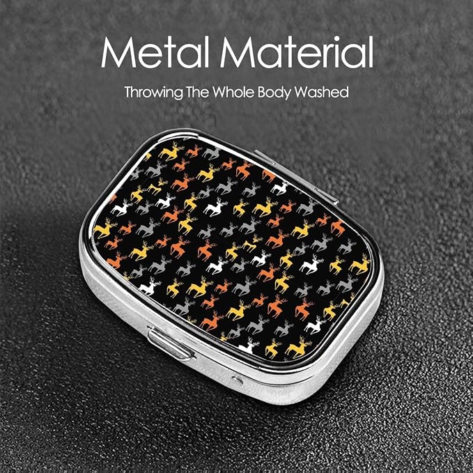 Mini Pill Organizer Moisture-Proof Design Daily Vitamin Case Compact Purse Carry Essential, Retro Style Reindeer Deer Black