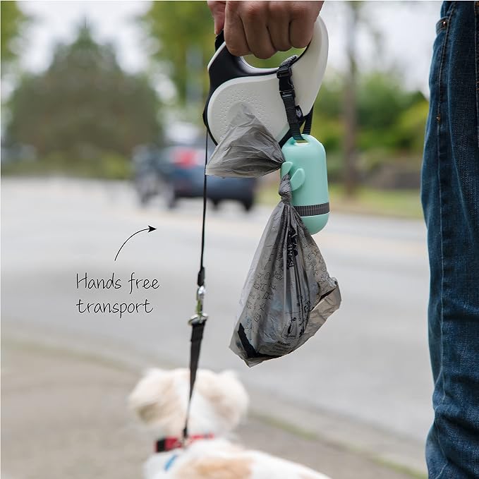 SVD.PET Dog Poop Bag Dispenser, Waste Bag Retractable, Misty Jade | Portable Poop Bag Holder, Fits Any Dog Leash, Leak-Proof Bag Starter Roll Included, Dog Walking & Travel Accessory