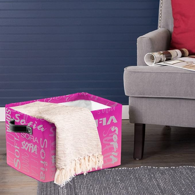 Personalized Storage Bins with Name Custom Kids Storage Basket Cubes Organizer with Handles for Organizing Boys and Girls Toys Shelf Closet Nursery Baskets Boxes, 1 Pack