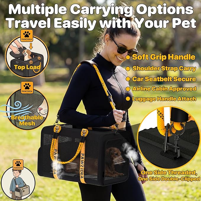 PAWZIDEA Expandable Pet Carrier with Wheels, TSA Airline Approved, Up 18lbs | 18x11x11 Underseat, Rolling Soft-Sided Carrier for Large Cats & Small Dog Travel Bag, Self-Locking Zippers, Telescopic Handle