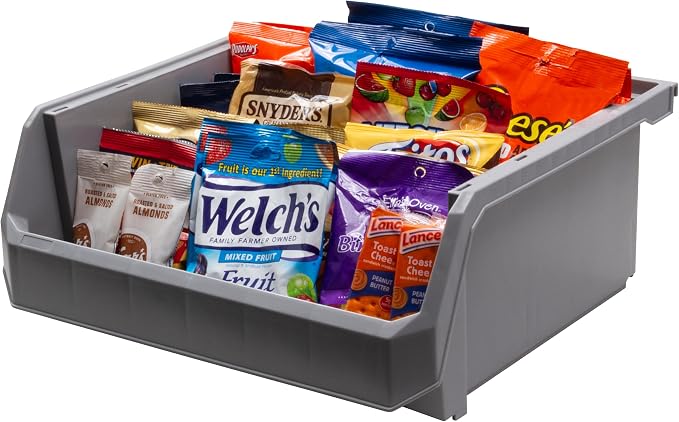 Extra Large Stackable Plastic Storage Bins, 4-Pack, Grey | Open-Front Stackable Bins For Garage, Pantry, Closet & Office, 14,8"L X 16,5"W X 7"H, Nests When Empty, Durable Plastic,