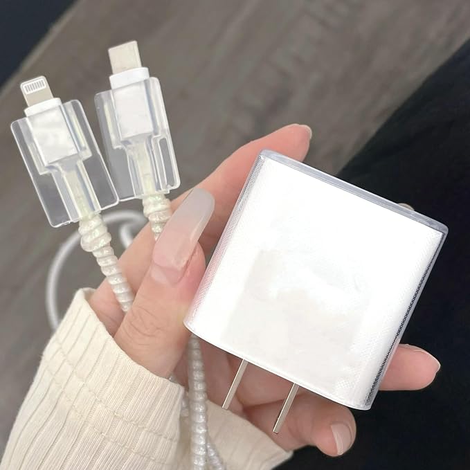 USTIYA Case Cute Cable Protector for iPhone Charger Phone Wire Saver for iPhone 11 12 13 14 15 16 Pro Max Plus Charger 18W 20W (Transparent)