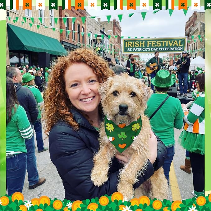 Abbylike 50 Pcs St Patrick's Day Dog Bandanas Bulk Green Shamrocks Bandanas for Dogs Triangle Kerchief Bibs Scarf for Pet Irish Costume Photo Props Pet Shops Groomer, 25 Styles (19.7 x 13.8 x 13.8)