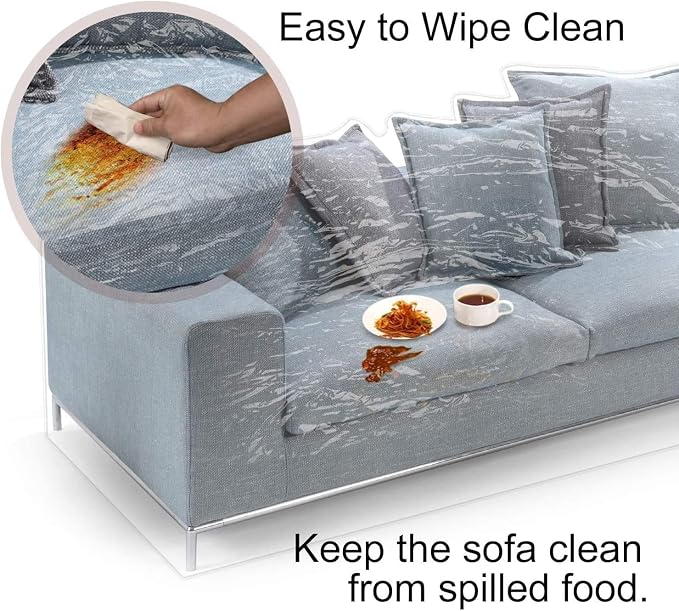 KEBE Clear Thicker Plastic Couch Cover for Pets, Heavy Duty Waterproof Shield Cat Dog Scratch Proof Protector Plastic Cover for Couch, Non-Slip Sofa Slipcover for Storage and Moving