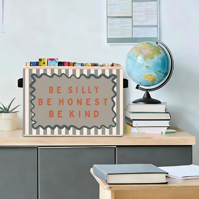 Kindness Storage Bin, Foldable Fabric Basket for Kids Room Nursery | Foldable fabric storage bin with kindness quote design for toys, books, clothes, nursery, bedroom, and playroom use.