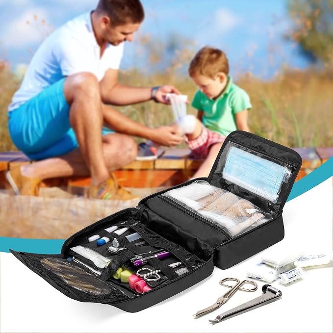 Trunab First Aid Trauma Bag with 2 Inner Flaps, Medical Supplies Pouch | Empty Bag with Hand Strap, Customizable Interior for Home or Outdoor Use