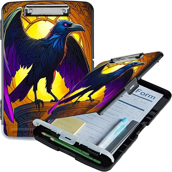 Eagle with Purple Wings A4 Clipboard with Storage Pen Holder, Clipboards Organizer Nursing Clipboard Foldable File Folder Plastic Clipboard Folio Clip Board for Office Students Classroom