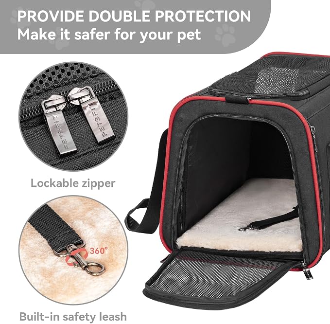 Petsfit Medium Expandable Cat Carrier for Air Travel, Up to 13 lb | 17 x 11 x 11 in; sized for Delta Air Lines, with locking zippers, a handy D-ring, large pocket and multi-side ventilation.
