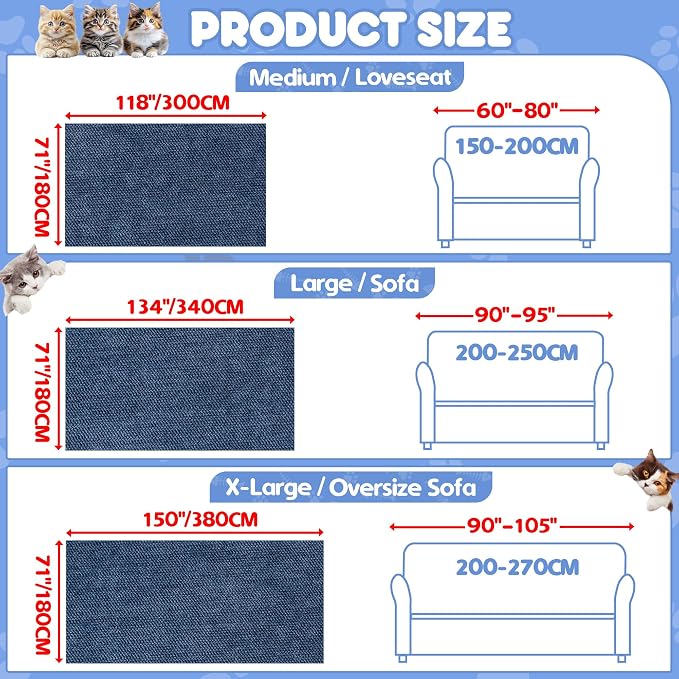Loiion Cat Scratch Proof Furniture Protector Waterproof Sofa Cover 118"x71" | Pet-Friendly Couch Protector, Anti-Scratch & Anti-Slip Sofa Cover For Cats Dogs Kids, Machine Washable