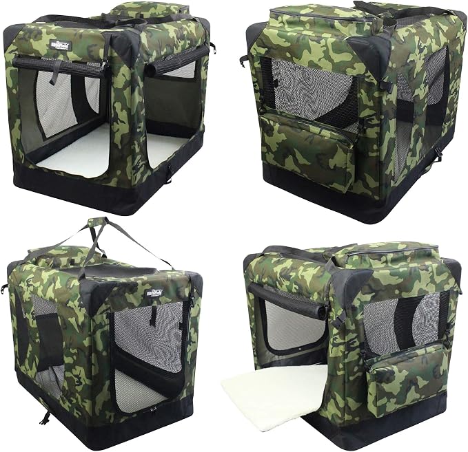 EliteField 3-Door Soft Dog Crate with Bed & Carrying Bag (2-Year Warranty) | 3 Mesh Doors, Steel Frame, Removable & Washable Crate Cover and Bed Cover, Storage Pockets, Indoor/Outdoor, Foldable