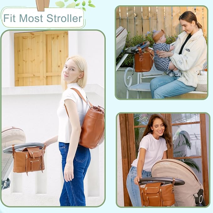 miss fong Universal Stroller Organizer with Insulated Cup Holder Stroller Caddy Baby Storage Bag with Adjustable Strap, Fits for Baby Carriage like Uppababy, Baby Jogger, Britax, Umbrella-Brown