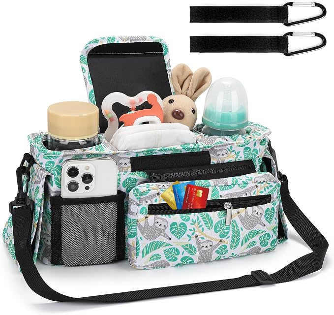 Accmor Universal Stroller Organizer with Insulated Cup Holder Detachable Phone Bag and Shoulder Strap,Stroller Bag Caddy Organizer for Uppababy, Baby Jogger, Britax Strollers