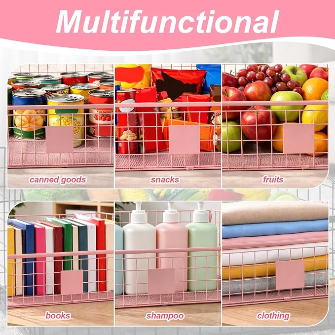 Penitue Indestructible Dog Toy Basket, 42.5x28x21.5cm/16.7x11x8.5in Metal Dog Toy Storage Bin Organizer for Living Room Area (Pink)
