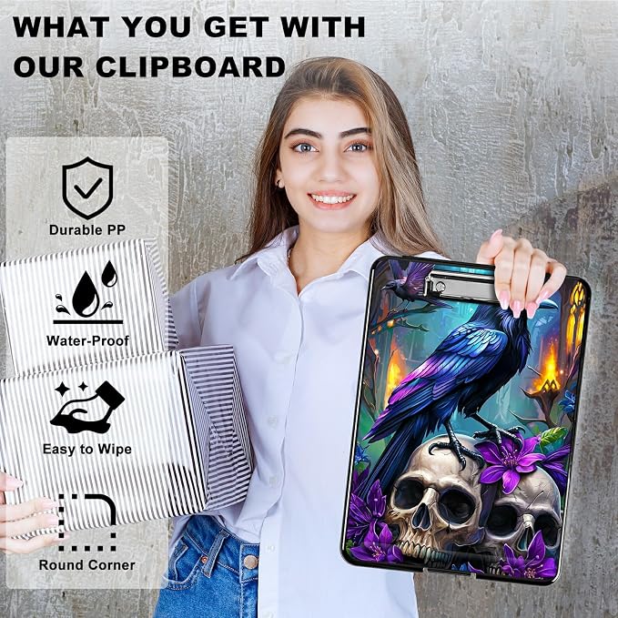 Purple Flower Eagle A4 Clipboard with Storage Pen Holder, Clipboards Organizer Nursing Clipboard Foldable File Folder Plastic Clipboard Folio Clip Board for Office Students Classroom Doctor