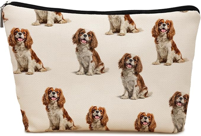 Cavalier King Dog Makeup Bag, Cavalier King Lovers Gifts Cosmetic Bag for Women, Dog Mom Lovers Owner Gifts for Women Christmas, Pet Lover Gift Zipper Travel Makeup Pouch for Purse