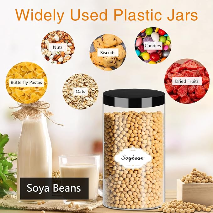 PeacePeo 32 OZ Plastic Jars with Lids, 16 Pcs Food Storage Containers | Large Wide Mouth Reusable Empty Jars, Easy Clean, Airtight, Cylinder & Stackable, for Pantry, Kitchen and Home Organization