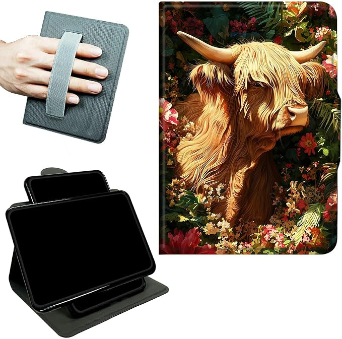 Rotating Handle Case for Samsung Galaxy Tab S6 Lite 10.4" 2024/2022/2020, 360 Degree Swivel Kickstand with Magnetic Closure Shockproof Leather Cover for Women Men, Grass Grass Field Cow