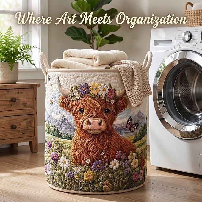 Cute Sheep Laundry Basket Quilted Colorful Lamb Clothes Hamper Farmhouse Canvas Toy Storage Bin Round Fabric Blanket Organizer Bag(14"x 18")
