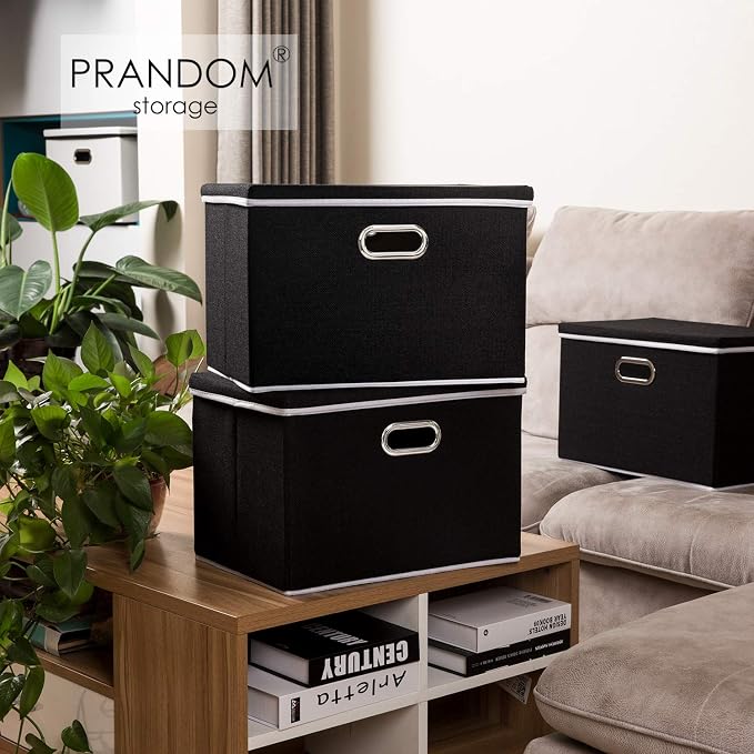 Large Foldable Storage Boxes with Lids [5-Pack] Organizer Containers Baskets Cube with Cover for Home Bedroom Closet Office Black17.7x11.8x11.8 For 6+ Year Old Boys and Girls