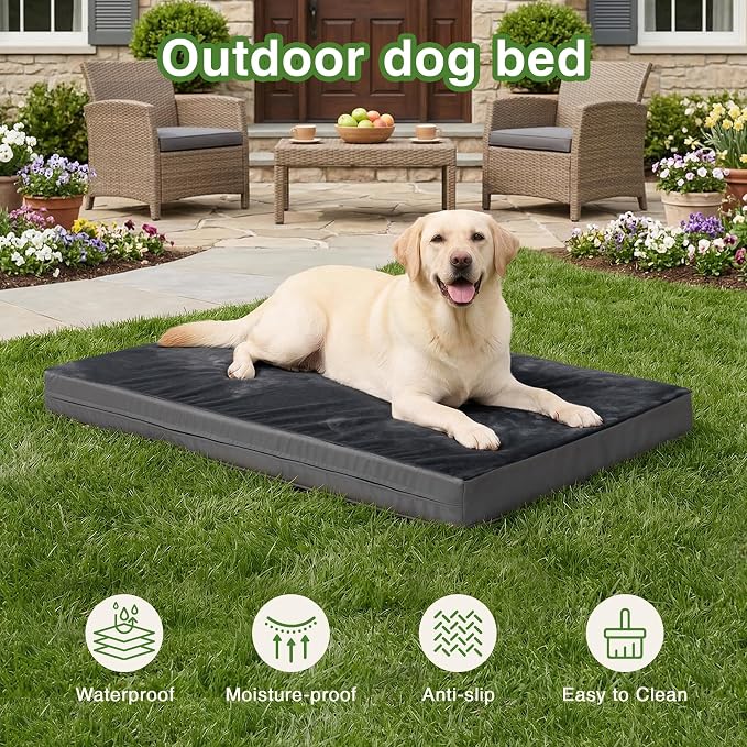 XXXL Dog Bed Waterproof, Washable Large Crate Pad 54" with Removable Cover | Jumbo Durable Pet Bed Foam, Reversible Wipeable Faux Leather & Soft Flannel, Outdoor Anti-Slip Kennel Pad 53"x36" Dark Gray