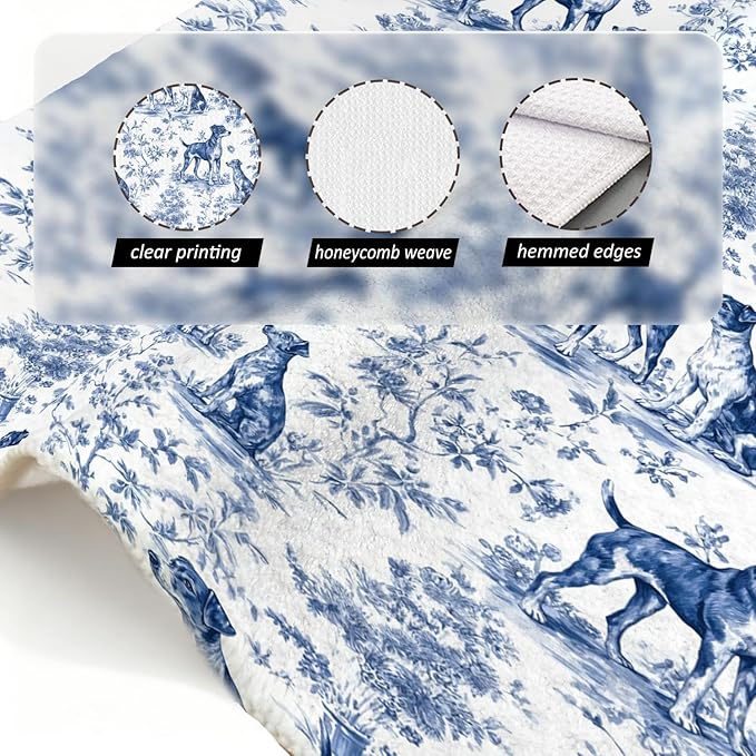 Jack Russell Kitchen Dish Towels,Blue and White Floral Dog Towel Dish Tea Towels, Chinoiserie Decor for Kitchen Bathroom,Jack Russell Terrier Gifts for Dog Lover Mom Dad,16x24 Inch