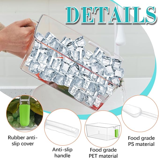 Havawish Ice Storage Bin and Flexible Scoop Set Plastic Freezer Bin | Freezer Ice Bin Scoop, Clear Bucket Container, Pull Handle, Flexible Storage, 10.83 X 7 X 4.33 in