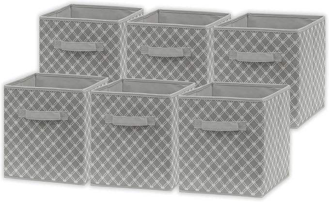 Simple Houseware 11-Inch Foldable Cube Storage Bins, Geometric Gray, 6-Pack | Lightweight & Durable Structure Fabric Cubes Organizer for Closet or Shelves