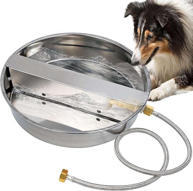 Automatic Water Dispenser for Dogs, Dog Water Bowl Dispenser Large Breed Dog Water Fountain with Float Valve Stainless Steel for Large Dogs Cats Chicken Livestock
