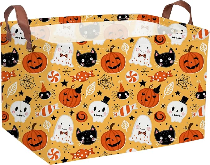 Rectangle Kids Baskets Halloween Basket Candy Storage Bin for Room Decor Gift Basket(Candy Halloween)