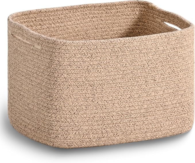 ICERZCZ Woven Cotton Rope Storage Basket for Organizing, Cute Decorative Baskets for Gifts Empty, Organizer Bins for Dog Toy, Baby Laundry, 15“×11”×9.5“, Brown
