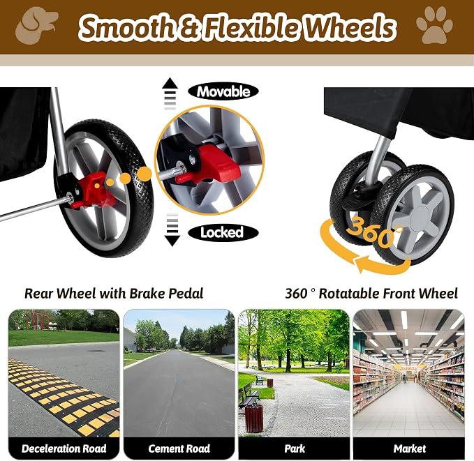 Foldable Pet Stroller 4 Wheels for Small Medium Dogs Cats,Black | Small/medium dogs,cats. Breathable Storage& cup holder.Lightweight,portable,all-season for smooth strolls
