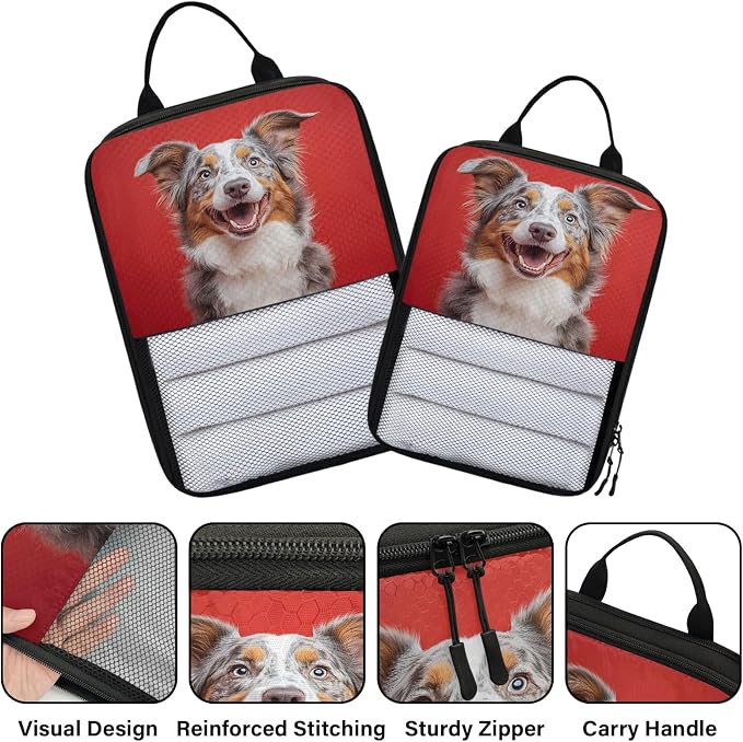 Funny Dog 6 Set Compression Packing Cubes Dog Pattern Expandable Packing Organizer for Travel Accessories Luggage Suitcase Bag