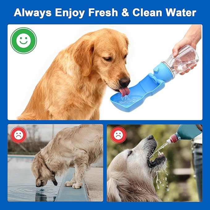Dog Water Bottle, Portable Leak-Proof Water Dispenser with Drinking Bowl for Dogs and Cats, Travel Puppy Fountain Pet Water Bottle for Hiking Walking Outdoor (A012B-blue)
