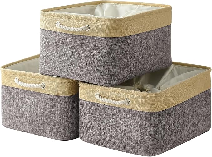 Storage Baskets for Organizing, Extra Large-3Pack, 17.7L×13.8W×9.8H inch Large Sturdy Storage Bins, Decorative Storage Baskets for Shelves Closet Nursery (Gold&Grey)