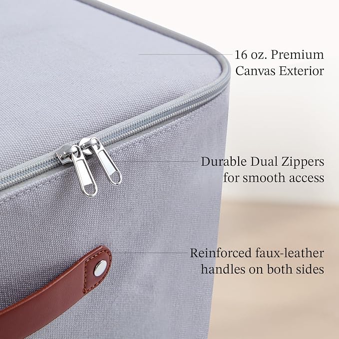 Under Bed Storage Container – Foldable Underbed Storage Bin for Clothes & Bedding, Premium Canvas Storage Box with Lid, Low Profile 8″ Organizer with Handles