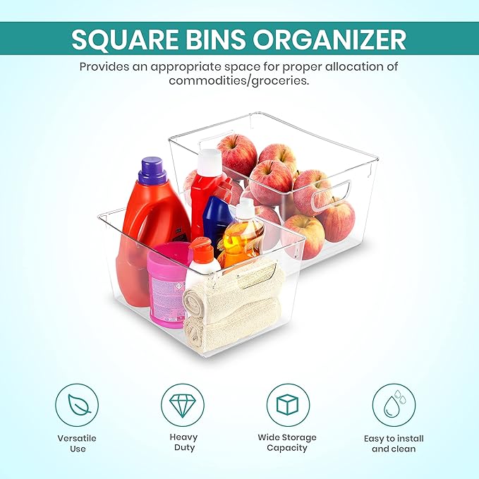 Utopia Kitchen Pantry Organizers and Storage Bins, 6 Pack, Large, Clear | Storage Bins for Pantry, Durable Freezer Organizer Bins With Handles for Organizing Fridge, Kitchen Organization