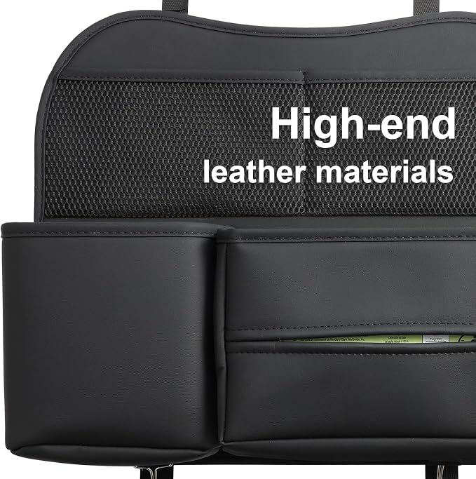 Multifunctional Car Seat Back Organizer with Large Tissue Box Holder, Large Water Bottle Storage, Phone Pouch for Road Trips (Black)