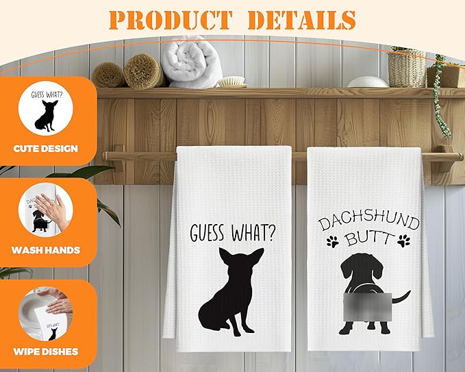 Kitchen Towels Set of 2, Guess What Dachshund Dish Towel for Kitchen Bathroom, Funny Pet Decorative Hand Towels, Fast Drying Tea Towel, Housewarming Gifts for Dog Lovers Dog Mom Women -06