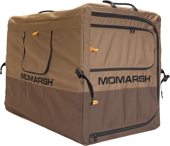 Momarsh Quick Crate | Collapsible Dog Crate for Travel & Waterfowl Hunting | Removable Padded Floor & Customizable Windows | Weather Proof Siding & Exterior Pockets for Storage