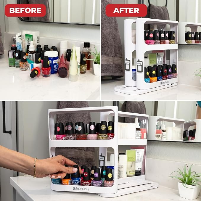 Spice Rack Organizer for Cabinet, Pull & Rotate, 2-Tier | Double-Decker Shelves, 10.8"H x 5.25"W x 10.8"D, Modular Side-By-Side, Non-Skid Feet, Stick-On Labels, Sturdy Build