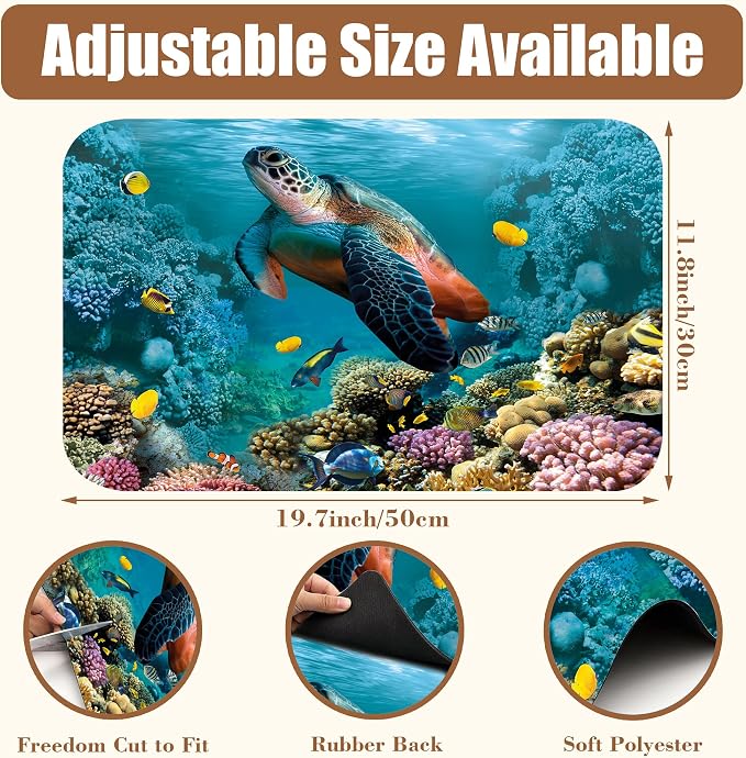 Sea Turtle Coffee Mat Absorbent Dish Drying Mat for Kitchen Counter Hide Stain Rubber Backed Coffee Bar Accessories Fit Under Espresso Machine Dish Rack, 11.8 x 19.7 Inch
