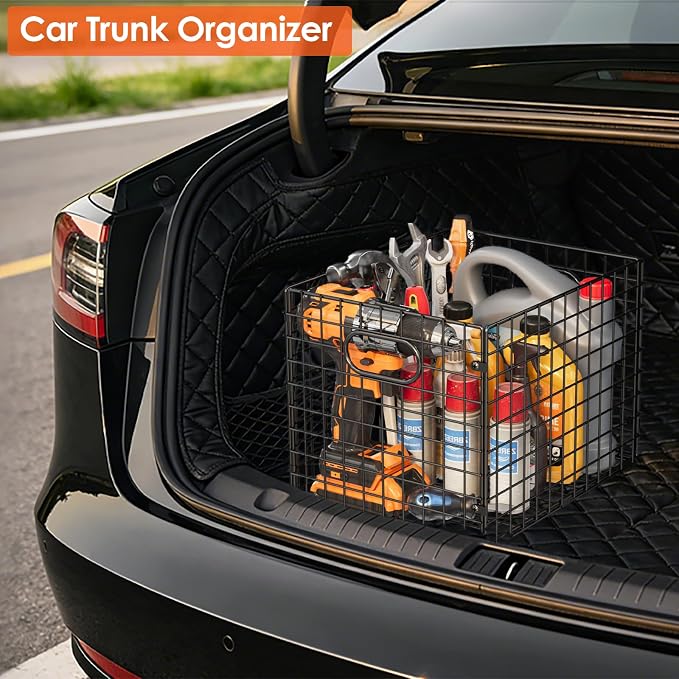 3-Pack Metal Milk Crate for Storage, Large 40qt Stackable Collapsible Storage Bins with Handle, Heavy Duty Storage Baskets for Shelves, Folding Basket Organizer for Car, Garage, Home, Camping, Office