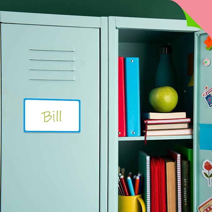 Magnetic Colorful Labels, 40 PCS Dry Erase Reusable Neon Name Tag Stickers Frame in 8 Colors for Whiteboards Locker Fridge School Office Home (Each Measures 3" x 5")