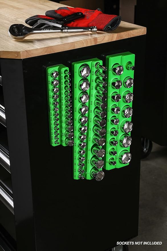 ARES 60037 3-Pc 1/4,3/8,1/2-In Red/Green SAE Magnetic Socket Organizer | Part No. 60037; Includes 1/4 in, 3/8 in, 1/2 in Socket Holders