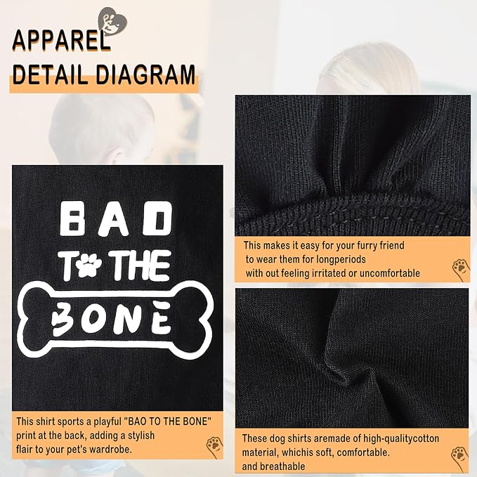 Discover Cozy Cotton Canine Wear: Soft, Lightweight, and Breathable Dog Shirt Vest with Eye-Catching Graphics(Bad to The Bone), Keeping Your Furry Friend Warm and Comfy! Black XXL