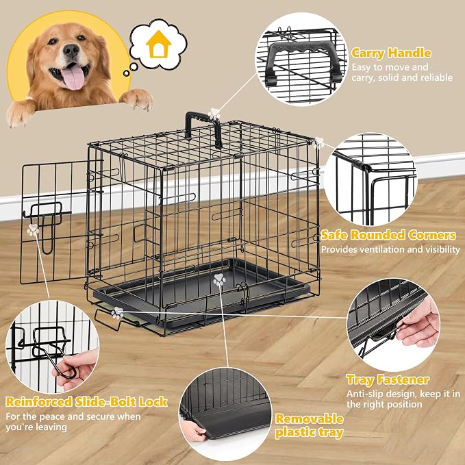 Small Dog Crate 18 Inch Foldable Single Door Dog Cage Pet Kennel | Metal Wire, Secure Lock, Plastic Leak-Proof Pan Tray, Indoor Outdoor Training Pet