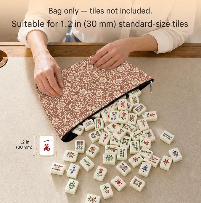 Vintage Moroccan Floral Empty Mahjong Tile Bag 13x7.8 Inch | Abstract Boho Printed Portable Travel Case Organizer Zipper Pouch for American Mahjong Tiles Game Night Accessories and Gifts