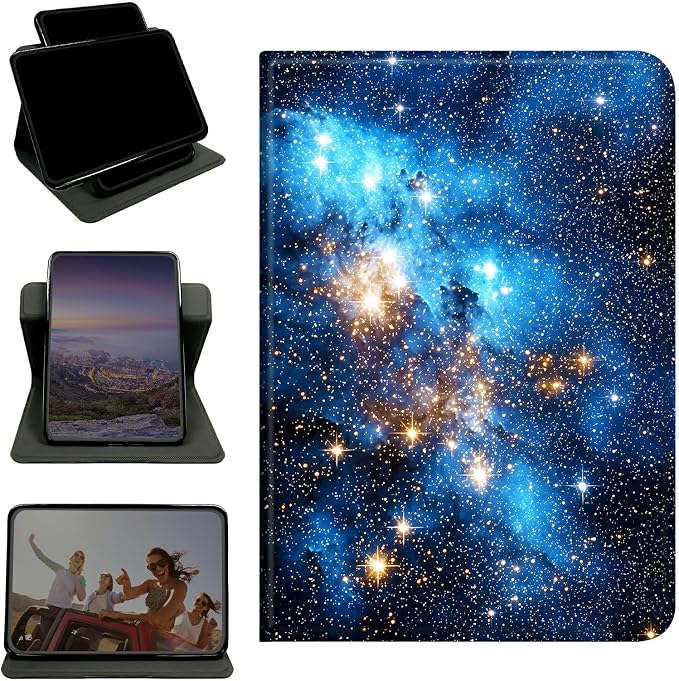 Case for Samsung Galaxy Tab S10 Plus 2024/S9 FE+/S9 Plus 12.4" 2023, 360 Degree Rotating Stand with Multi-Angle Vertical Shockproof Protective Shell for Women Men, Blue Galaxy